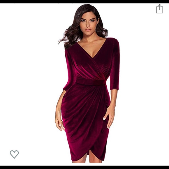 amazon Dresses & Skirts - Send me $15 offer Red velvet 3/4 sleeve wrap dress